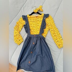 Yellow Floral and Blue Denim Kids Matching Set